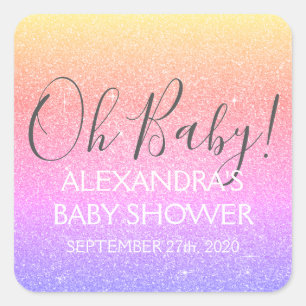 Pink - Purple Glitter and Sparkle Oh Baby! Square Sticker