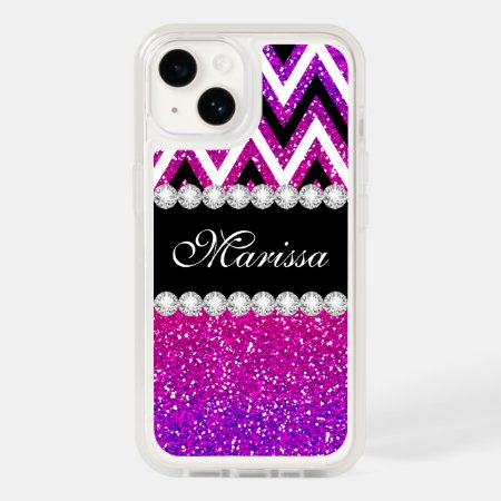 Pink Purple Glitter B & W Chevron Iphone 14 Case