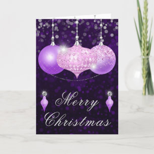 Pink & Purple Glitter Baubles Christmas Holiday Card
