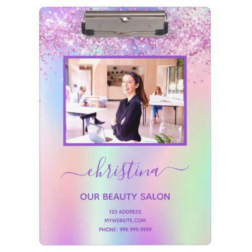 Pink purple glitter beauty salon photo business clipboard