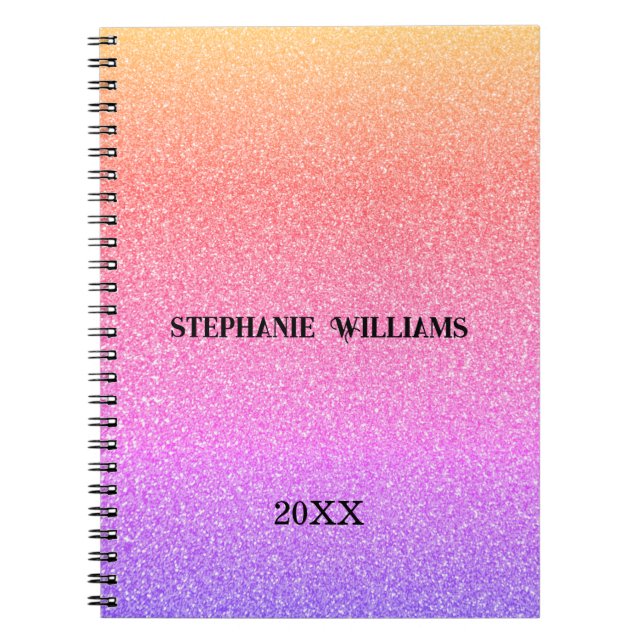 Pink Purple Glitter Custom Name Monogram Gift Cool Notebook (Front)