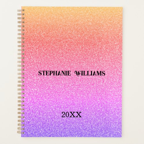 Pink Purple Glitter Custom Name Monogram Gift Cool Planner