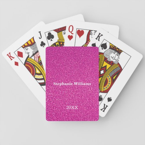 Pink Purple Glitter Custom Name Year Cute Modern Poker Cards