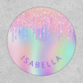 Pink purple glitter drips holographic girl patch (Front)