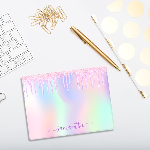 Pink purple glitter drips holographic name post_it notes