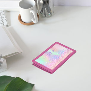 Pink purple glitter drips monogram name girl tri-fold wallet