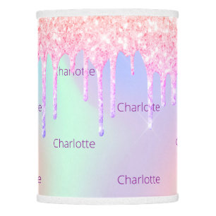 Pink purple glitter drips name girl holographic lamp shade