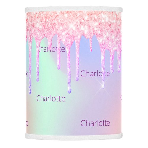 Pink purple glitter drips name girl holographic lamp shade