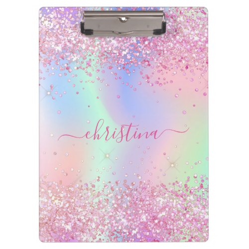 Pink purple glitter dust holographic name clipboard