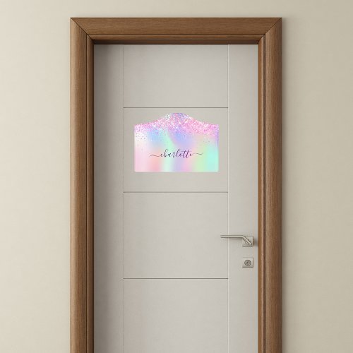 Pink purple glitter dust holographic name girl door sign