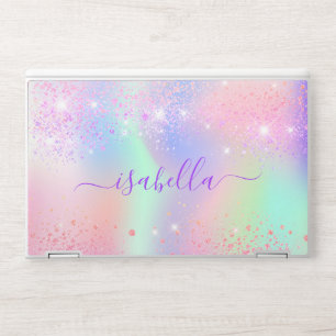 Pink purple glitter dust rainbow unicorn monogram HP laptop skin