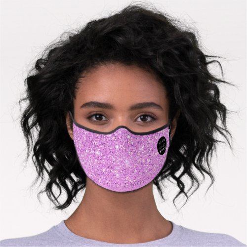 Pink Purple Glitter Effect Spark Pastel Logo Name Premium Face Mask