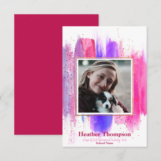 Pink & Purple Glitter Graduation Announcement (Front/Back)