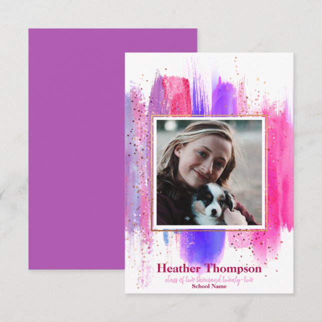 Pink & Purple Glitter Graduation Announcement (Front/Back)