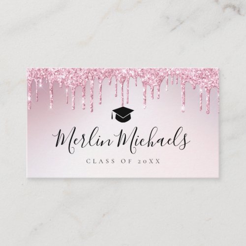 pink purple glitter graduation name insert card