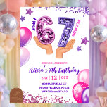 Pink Purple Glitter hand 67 Birthday Party Invitation<br><div class="desc">Pink Purple Sequin Glitter Hand 67 Birthday Party Invitation,  I Was 6 Now I'm 7 Girl Birthday Invite,  Editable 7th Birthday Party</div>