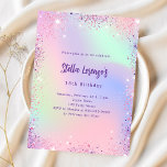 Pink purple glitter holographic birthday invitation<br><div class="desc">A girly and feminine 18th (or any age) birthday party invitation. On front: A holographic colored background in purple,  pink,  mint green.  Decorated with pink and purple faux glitter.  Personalize and add a name and party details. The name is written with a hand lettered style script,   purple colored letters.</div>