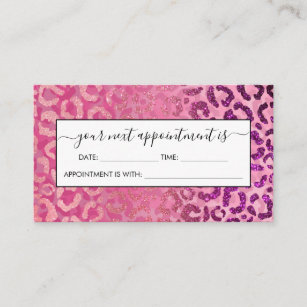 Pink Purple Glitter Leopard Animal Print Gradient Appointment Card