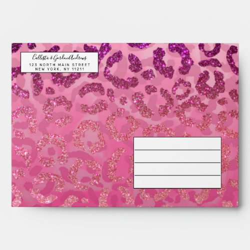 Pink Purple Glitter Leopard Animal Print Gradient Envelope