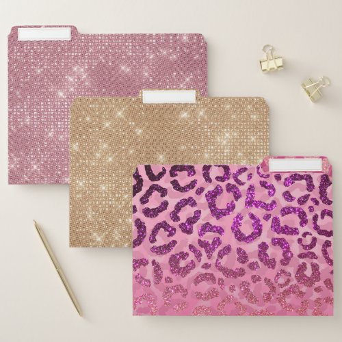 Pink Purple Glitter Leopard Animal Print Gradient File Folder