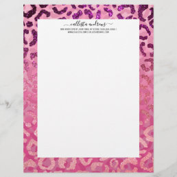 Pink Purple Glitter Leopard Animal Print Gradient Letterhead