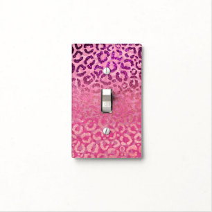 Pink Purple Glitter Leopard Animal Print Gradient Light Switch Cover