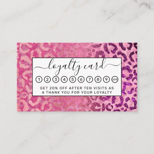 Pink Purple Glitter Leopard Animal Print Gradient Loyalty Card