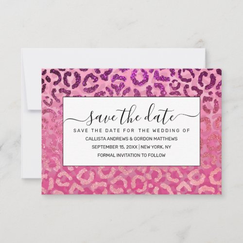 Pink Purple Glitter Leopard Animal Print Gradient Save The Date