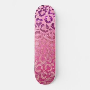 Pink Purple Glitter Leopard Animal Print Gradient Skateboard