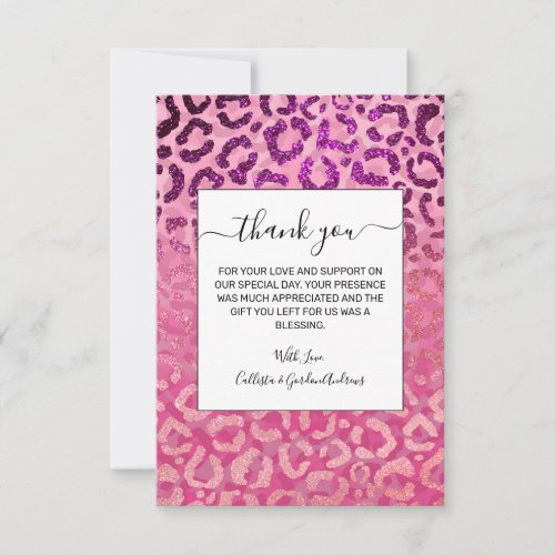 Pink Purple Glitter Leopard Animal Print Gradient Thank You Card