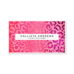 Pink Purple Glitter Leopard Animal Print Monogram Business Card