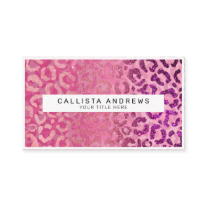 Pink Purple Glitter Leopard Animal Print Monogram Business Card