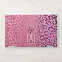 Pink Purple Glitter Leopard Animal Print Monogram HP Laptop Skin