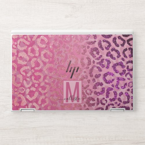 Pink Purple Glitter Leopard Animal Print Monogram HP Laptop Skin