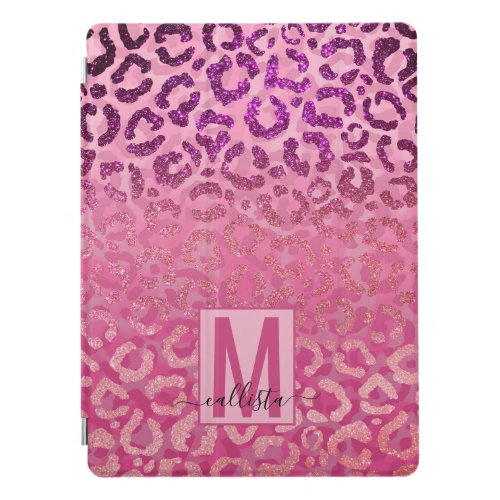 Pink Purple Glitter Leopard Animal Print Monogram iPad Pro Cover