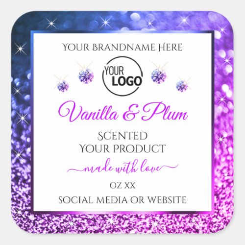 Pink Purple Glitter Logo Product Labels Diamonds