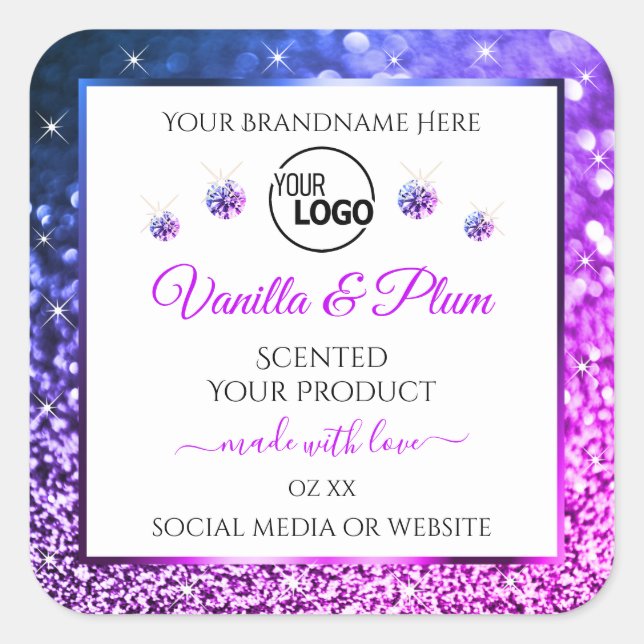 Pink Purple Glitter Logo Product Labels Diamonds (Front)