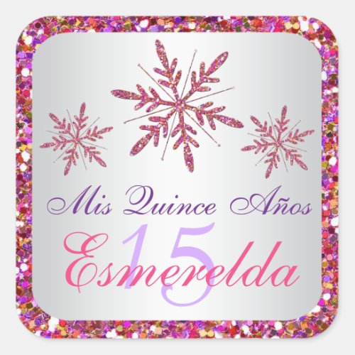 Pink Purple Glitter LOOK Snowflakes Sticker