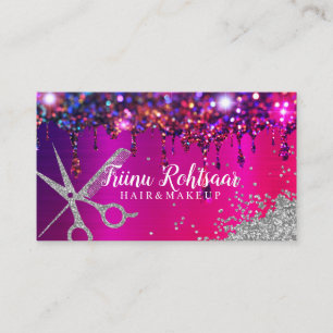 Pink Purple Glitter Makeup Artist Hair Salon Busin Business Card
