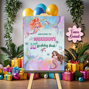 Pink Purple Glitter Mermaids 10th Birthday Welcome Foam Board