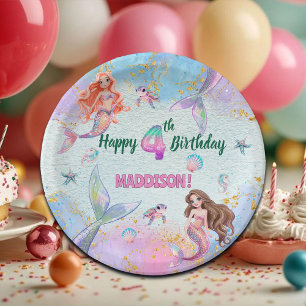 Pink Purple Glitter Mermaids 4th Birthday Party Paper Plates