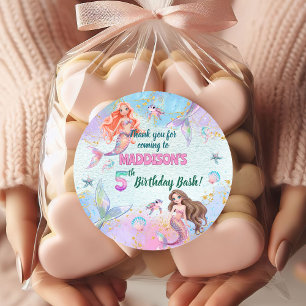Pink Purple Glitter Mermaids 5th Birthday Party Classic Round Sticker