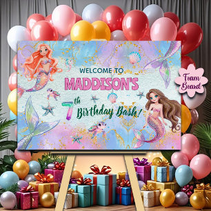Pink Purple Glitter Mermaids 7th Birthday Welcome Foam Board