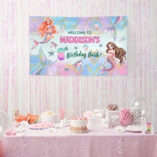 Pink Purple Glitter Mermaids 8th Birthday Welcome Banner