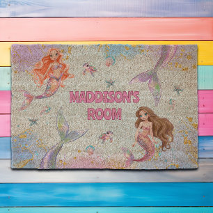 Pink Purple Glitter Mermaids Add Name Fiber Doormat