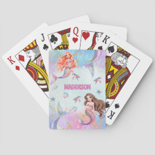 Pink Purple Glitter Mermaids Add Name Poker Cards