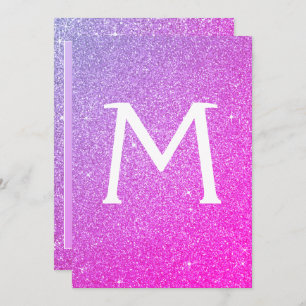 Pink Purple Glitter Monogram Sparkle Quinceanera Invitation