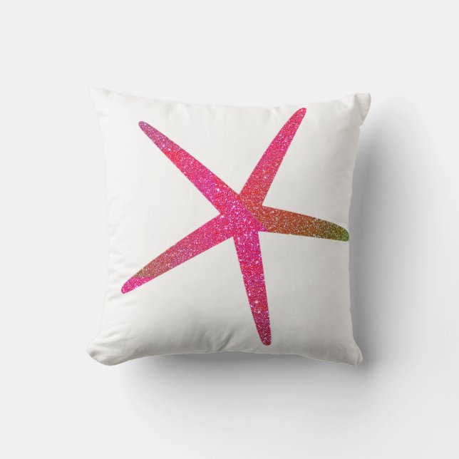 Pink Purple Glitter Ombre Sparkle Starfish Girly Throw Pillow (Front)