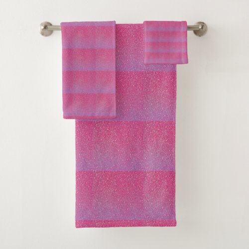 Pink Purple Glitter Ombre Stripes Patterns Cute Bath Towel Set