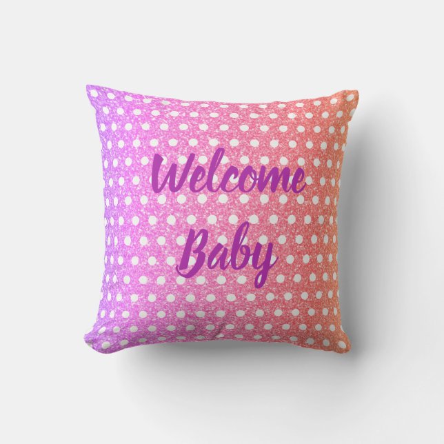 Pink Purple Glitter Polka Dots Cute Baby Shower Outdoor Pillow (Front)